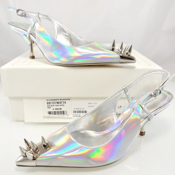 NIB$1020 Alexander McQueen Punkstud Metallic Leather Spike Slingback Pumps 36 - Picture 1 of 12